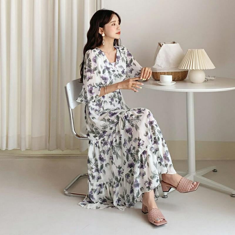 【新作10%OFF】シフォンフローラルワンピース・全2色・b60201 レディース【ops】【韓国 ファッション ワンピース ロ