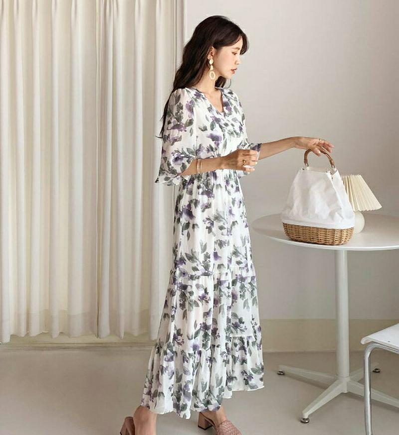 【新作10%OFF】シフォンフローラルワンピース・全2色・b60201 レディース【ops】【韓国 ファッション ワンピース ロ