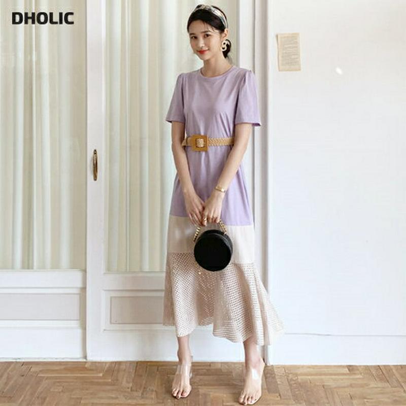 【新作10%OFF】パンチング配色フレアワンピース・全2色・b60199 レディース【ops】【韓国 ファッション ロング ロン