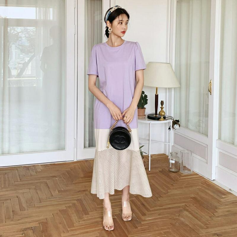 【新作10%OFF】パンチング配色フレアワンピース・全2色・b60199 レディース【ops】【韓国 ファッション ロング ロン