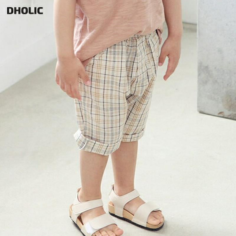 リネン混チェッククロップドパンツ・p004195・キッズ 【3~8才】【pt】【韓国 ファッション ボトムス パンツ ロング テーパード スラウチ チェック クロップド 七分丈 スリム 細身 女の子 男の子 子供 子供服 小学生 ジュニア 夏】【KIDS】