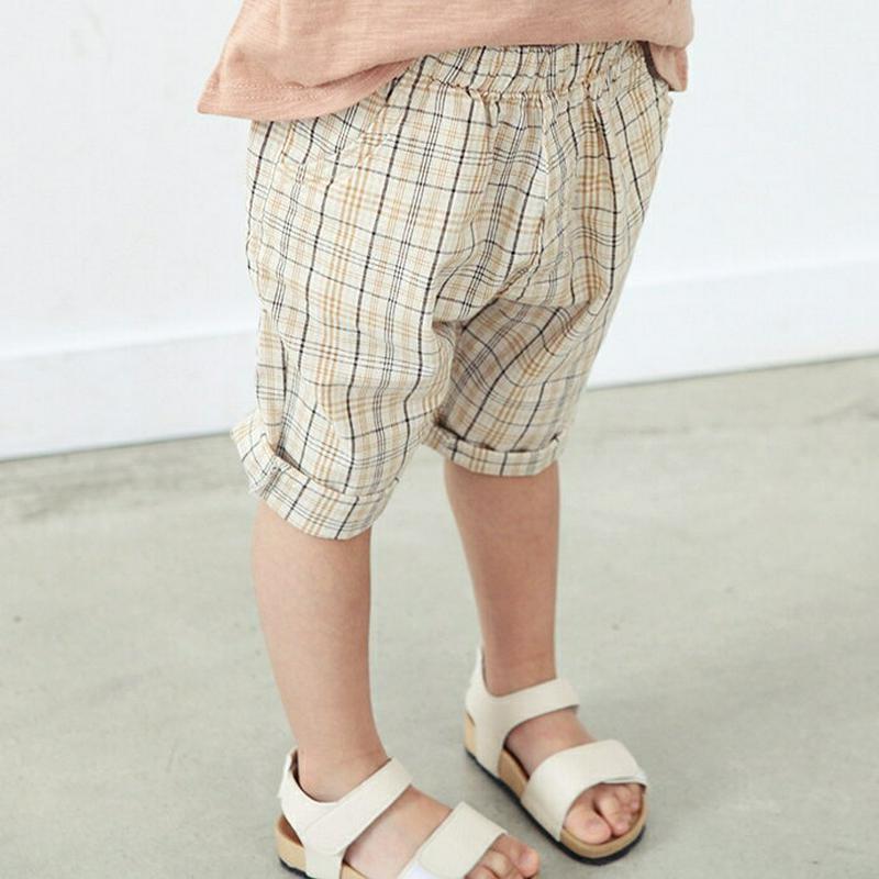 リネン混チェッククロップドパンツ・p004195・キッズ 【3~8才】【pt】【韓国 ファッション ボトムス パンツ ロング テーパード スラウチ チェック クロップド 七分丈 スリム 細身 女の子 男の子 子供 子供服 小学生 ジュニア 夏】【KIDS】