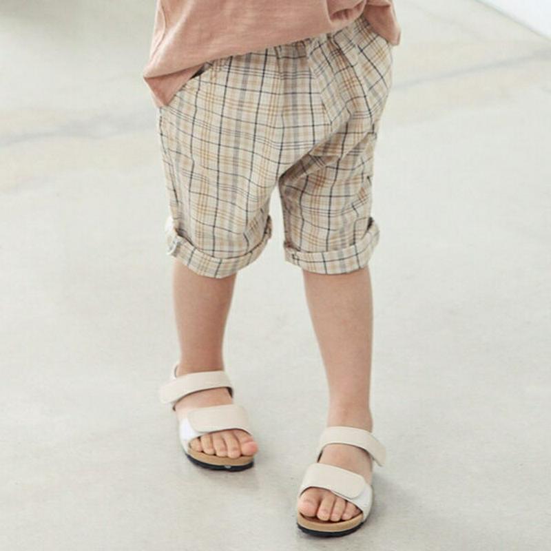 リネン混チェッククロップドパンツ・p004195・キッズ 【3~8才】【pt】【韓国 ファッション ボトムス パンツ ロング テーパード スラウチ チェック クロップド 七分丈 スリム 細身 女の子 男の子 子供 子供服 小学生 ジュニア 夏】【KIDS】