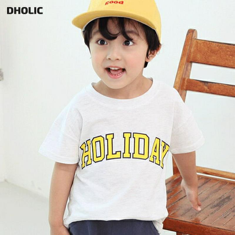 HOLIDAY半袖Tシャツ・p004200・キッズ 【3~8才】【tops】【韓国 ファッション トップス Tシャツ カットソー 半袖 ハーフスリーブ ルーズ ゆったり 女の子 男の子 レタリング コットン100 子供 子供服 小学生 ジュニア 夏】【KIDS】