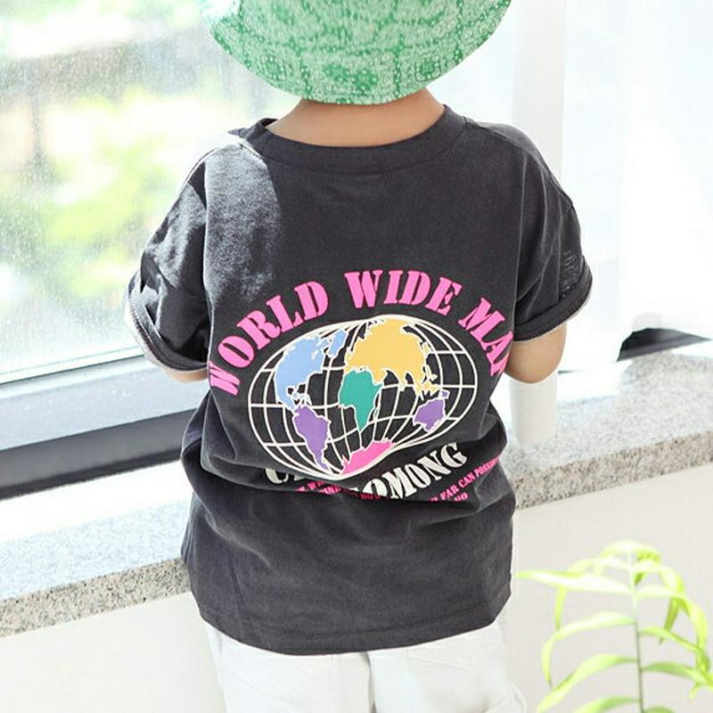 MAPロゴTシャツ・p004221・キッズ 【3~8才】【tops】【韓国 ファッション トップス Tシャツ カットソー 半袖 ハーフスリーブ ルーズ ゆったり 女の子 男の子 レタリング コットン100 子供 子供服 小学生 ジュニア 夏】【KIDS】