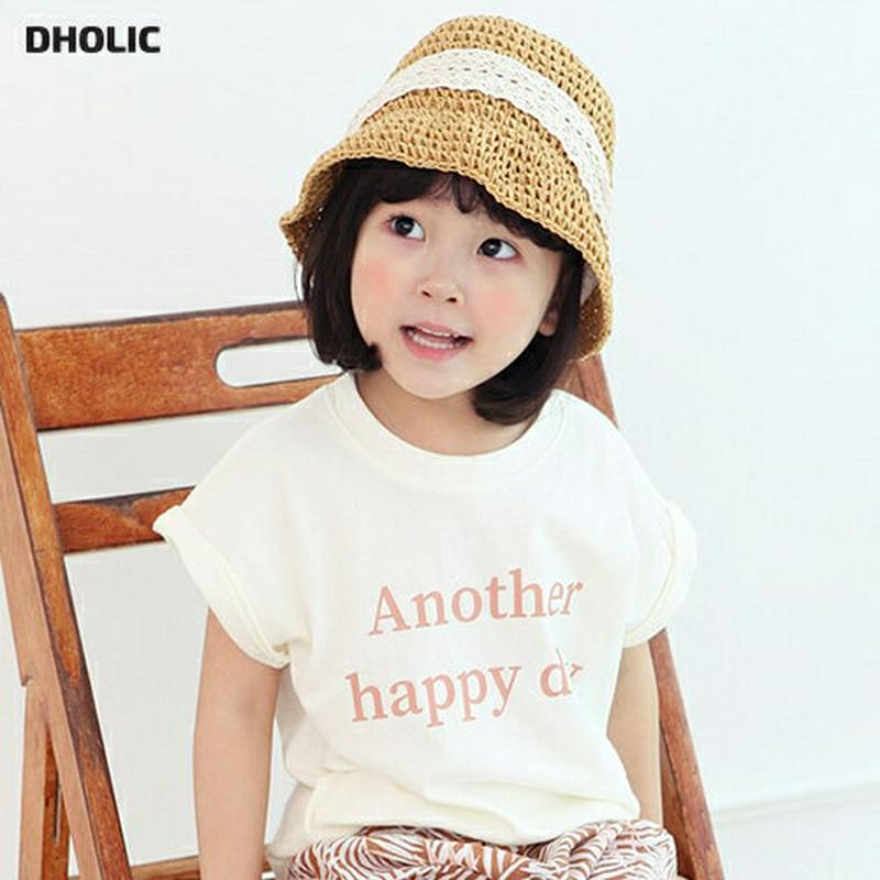 happyバンドスリーブTシャツ・p004224・キッズ 【3~8才】【tops】【韓国 ファッション トップス Tシャツ カットソー 半袖 ハーフスリーブ ルーズ ゆったり 女の子 男の子 レタリング コットン100 タイダイ パステル 子供 子供服 小学生 夏】【KIDS】