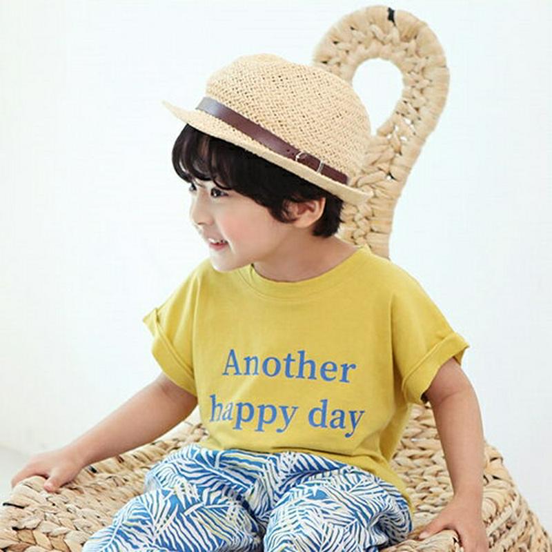 happyバンドスリーブTシャツ・p004224・キッズ 【3~8才】【tops】【韓国 ファッション トップス Tシャツ カットソー 半袖 ハーフスリーブ ルーズ ゆったり 女の子 男の子 レタリング コットン100 タイダイ パステル 子供 子供服 小学生 夏】【KIDS】