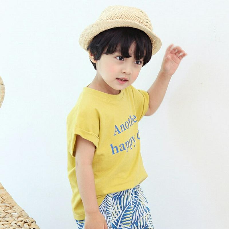 happyバンドスリーブTシャツ・p004224・キッズ 【3~8才】【tops】【韓国 ファッション トップス Tシャツ カットソー 半袖 ハーフスリーブ ルーズ ゆったり 女の子 男の子 レタリング コットン100 タイダイ パステル 子供 子供服 小学生 夏】【KIDS】