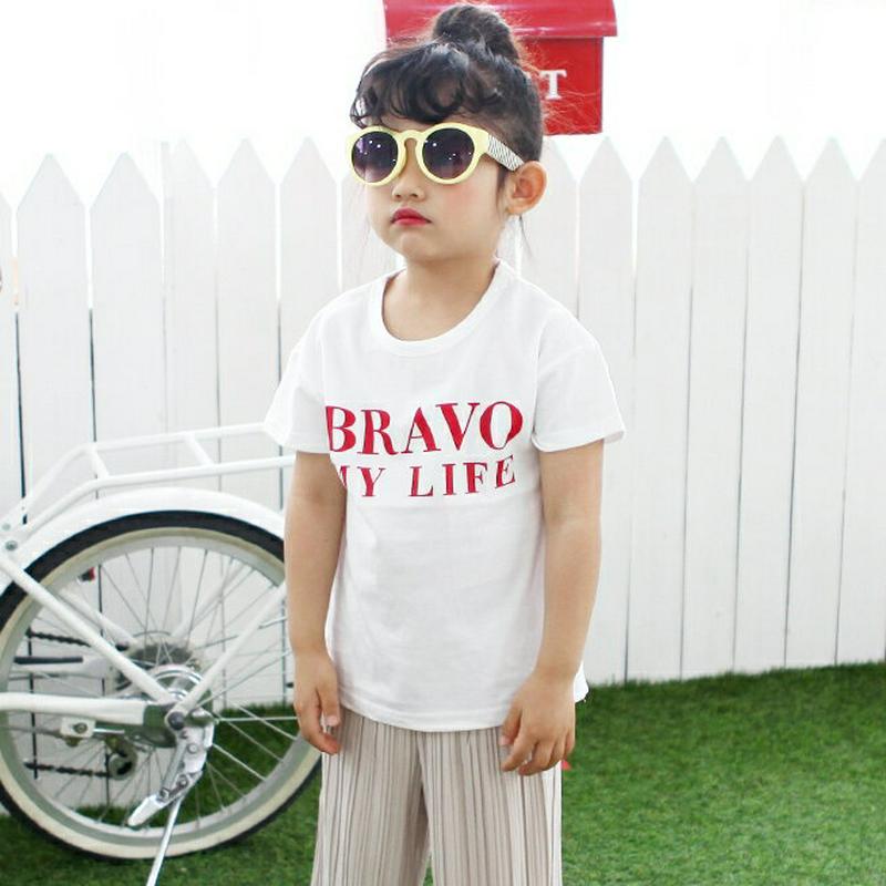 BRAVO半袖Tシャツ・p004112・キッズ 【3~8才】【tops】【韓国 ファッション トップス Tシャツ カットソー 半袖 ハーフスリーブ ルーズ ゆったり 女の子 男の子 レタリング コットン100 子供 子供服 小学生 ジュニア 夏】【KIDS】