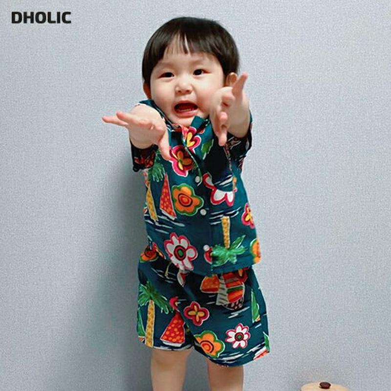 【新作10%OFF】トロピカル柄シャツ&パンツSET・u04010・キッズ 【3~8才】【SET】【韓国 ファッション セットア