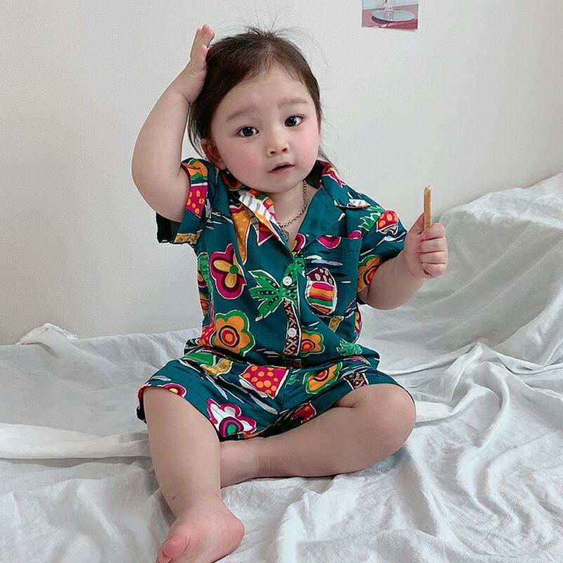 【新作10%OFF】トロピカル柄シャツ&パンツSET・u04010・キッズ 【3~8才】【SET】【韓国 ファッション セットア