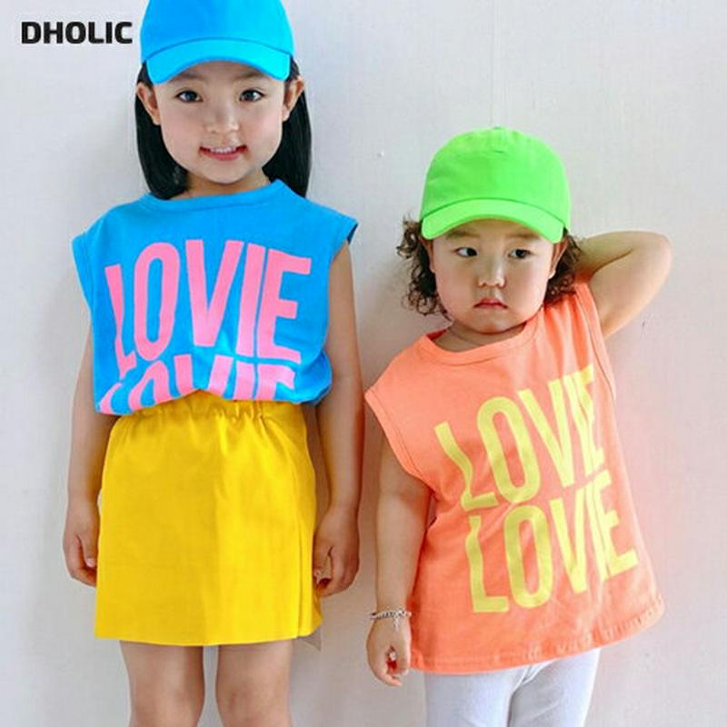 【新作10%OFF】LOVEネオンスリーブレス・u04033・キッズ 【3~8才】【tops】【韓国 ファッション トップス T