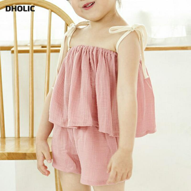 リボンスリーブレス&パンツSET・p004113・キッズ 【3~8才】【SET】【韓国 ファッション セットアップ キャミソール フレア ノースリーブ パンツ ハーフ ショート 無地 女の子 コットン100 子供 子供服 小学生 ジュニア 夏】【KIDS】