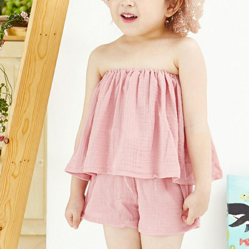 リボンスリーブレス&パンツSET・p004113・キッズ 【3~8才】【SET】【韓国 ファッション セットアップ キャミソール フレア ノースリーブ パンツ ハーフ ショート 無地 女の子 コットン100 子供 子供服 小学生 ジュニア 夏】【KIDS】