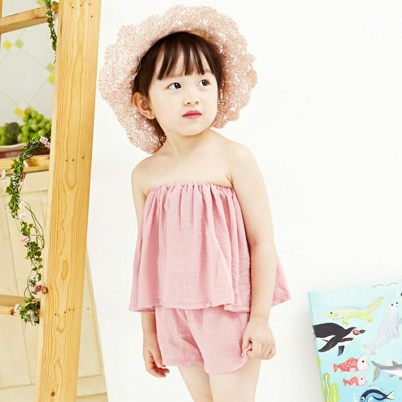リボンスリーブレス&パンツSET・p004113・キッズ 【3~8才】【SET】【韓国 ファッション セットアップ キャミソール フレア ノースリーブ パンツ ハーフ ショート 無地 女の子 コットン100 子供 子供服 小学生 ジュニア 夏】【KIDS】