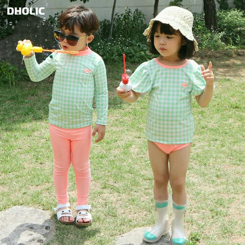 【新作10%OFF】2TYPEチェックラッシュガードSET・u03985・キッズ 【3~8才】【bw】【韓国 ファッション 水着