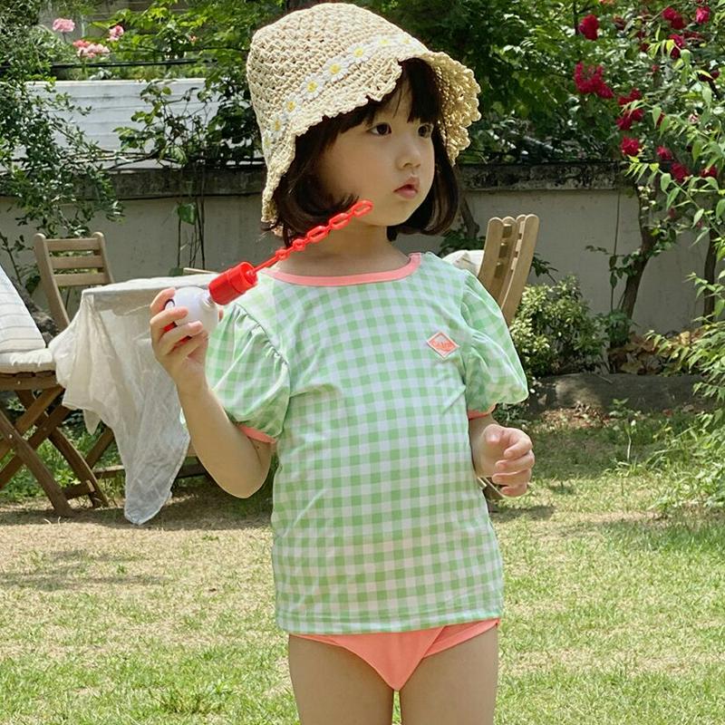 【新作10%OFF】2TYPEチェックラッシュガードSET・u03985・キッズ 【3~8才】【bw】【韓国 ファッション 水着