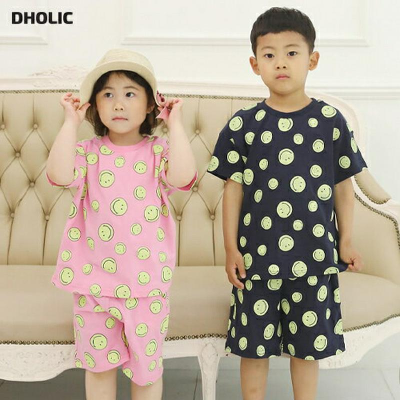 【新作10%OFF】スマイルパターンTシャツ&パンツSET・p004106・キッズ 【3~8才】【SET】【韓国 ファッション 