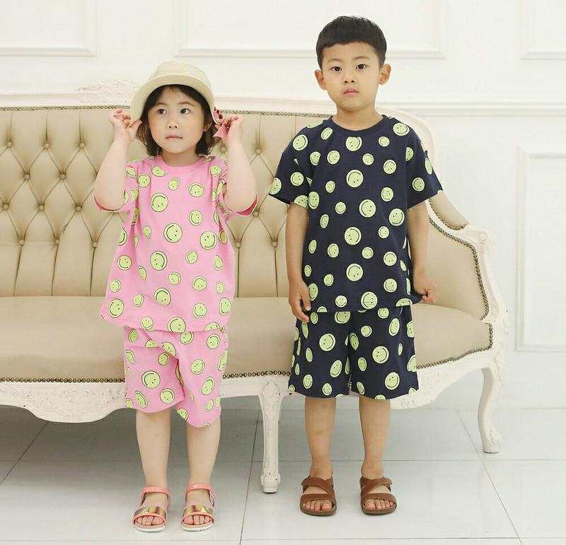 【新作10%OFF】スマイルパターンTシャツ&パンツSET・p004106・キッズ 【3~8才】【SET】【韓国 ファッション 