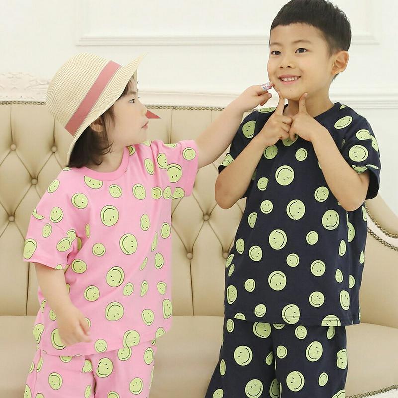 【新作10%OFF】スマイルパターンTシャツ&パンツSET・p004106・キッズ 【3~8才】【SET】【韓国 ファッション 