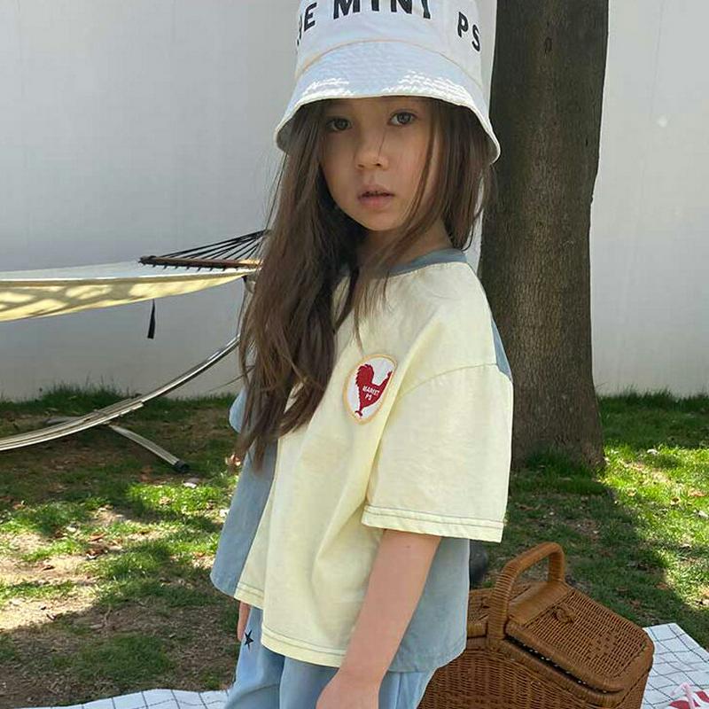 【新作10%OFF】ChickenワッペンバイカラーTシャツ・u03856・キッズ 【3~8才】【tops】【韓国 ファッション