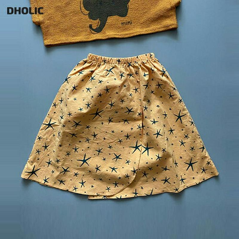 スターパターンラップスカート・u03889・キッズ 【3~8才】【sk】【韓国 ファッション ボトムス スカート ロング マキシ ラップ Aライン フレア 柄 総柄 星 ウエストゴム 女の子 子供 子供服 小学生 ジュニア 夏】【KIDS】
