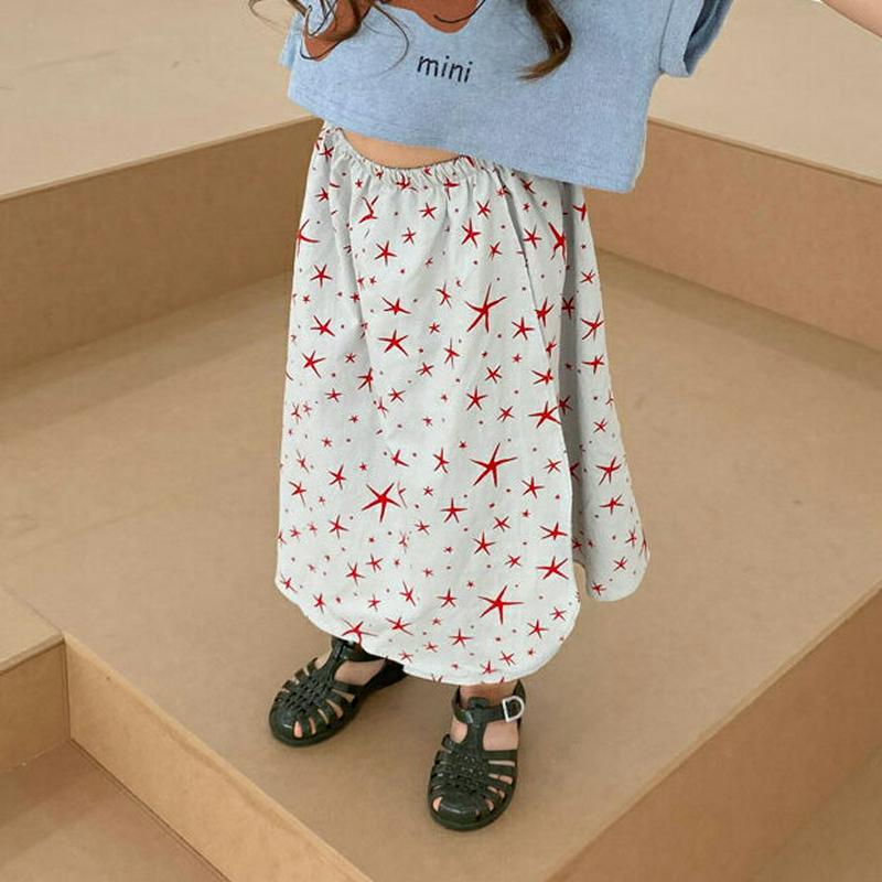 スターパターンラップスカート・u03889・キッズ 【3~8才】【sk】【韓国 ファッション ボトムス スカート ロング マキシ ラップ Aライン フレア 柄 総柄 星 ウエストゴム 女の子 子供 子供服 小学生 ジュニア 夏】【KIDS】