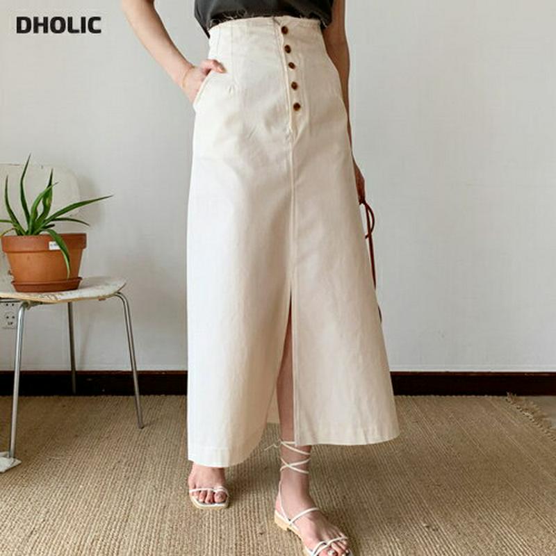 ボタンフライスリットスカート・全2色・t56009 レディース【sk】【韓国 ファッション スカート ロング ロングスカート ス