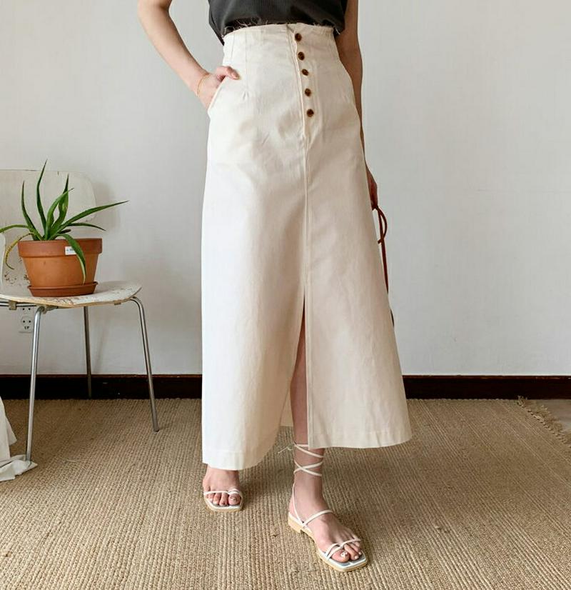 ボタンフライスリットスカート・全2色・t56009 レディース【sk】【韓国 ファッション スカート ロング ロングスカート ス