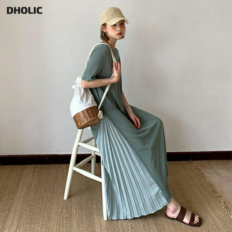 サイドプリーツニットワンピース・全4色・b55999 レディース【ops】【韓国 ファッション ワンピース ロングワンピース 半