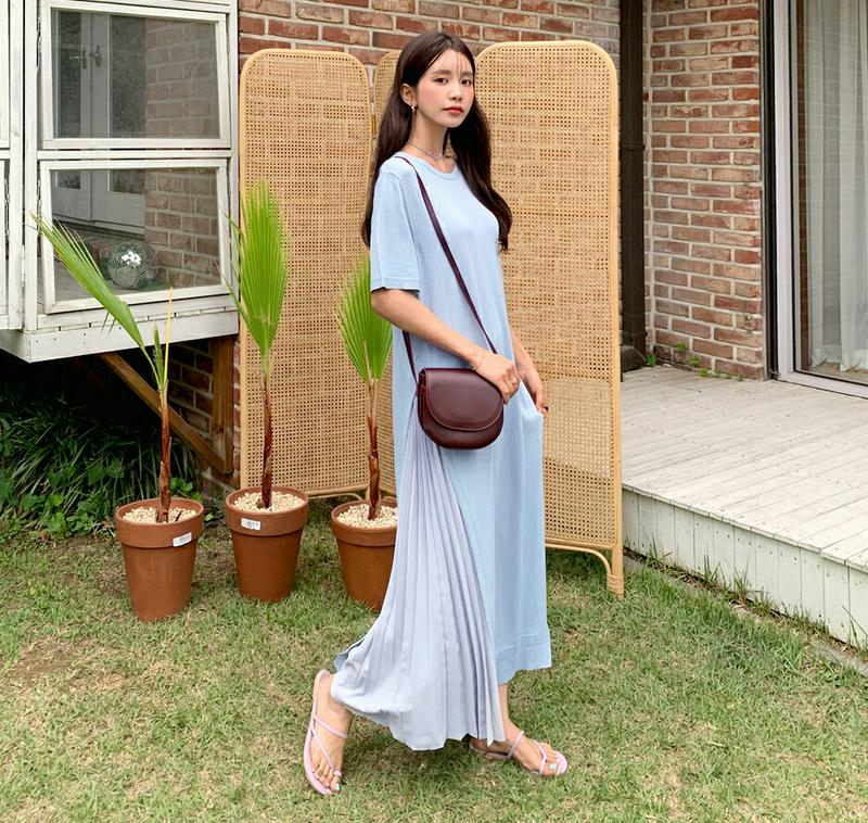 サイドプリーツニットワンピース・全4色・b55999 レディース【ops】【韓国 ファッション ワンピース ロングワンピース 半