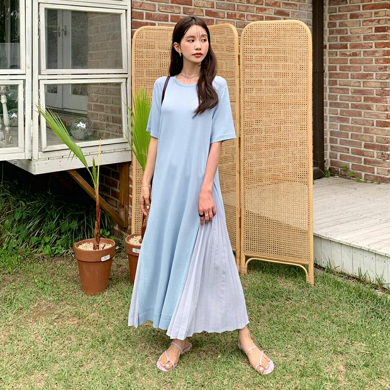 サイドプリーツニットワンピース・全4色・b55999 レディース【ops】【韓国 ファッション ワンピース ロングワンピース 半