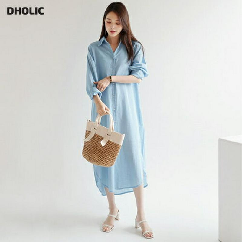 ボタンロングシャツ・全2色・t62883 レディース【bl】【韓国 ファッション トップス シャツ ロング ロングシャツ 単色 
