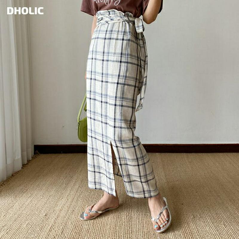 ラップチェックスカート・全2色・t56008 レディース【sk】【韓国 ファッション スカート ロング ロングスカート チェック