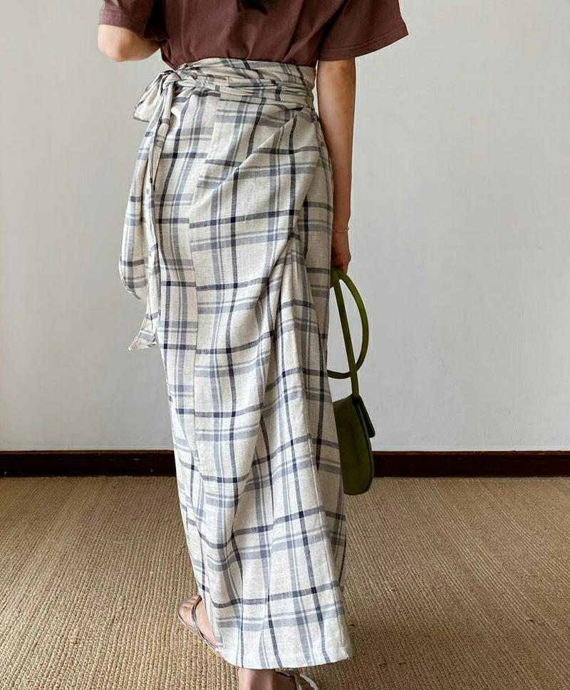 ラップチェックスカート・全2色・t56008 レディース【sk】【韓国 ファッション スカート ロング ロングスカート チェック