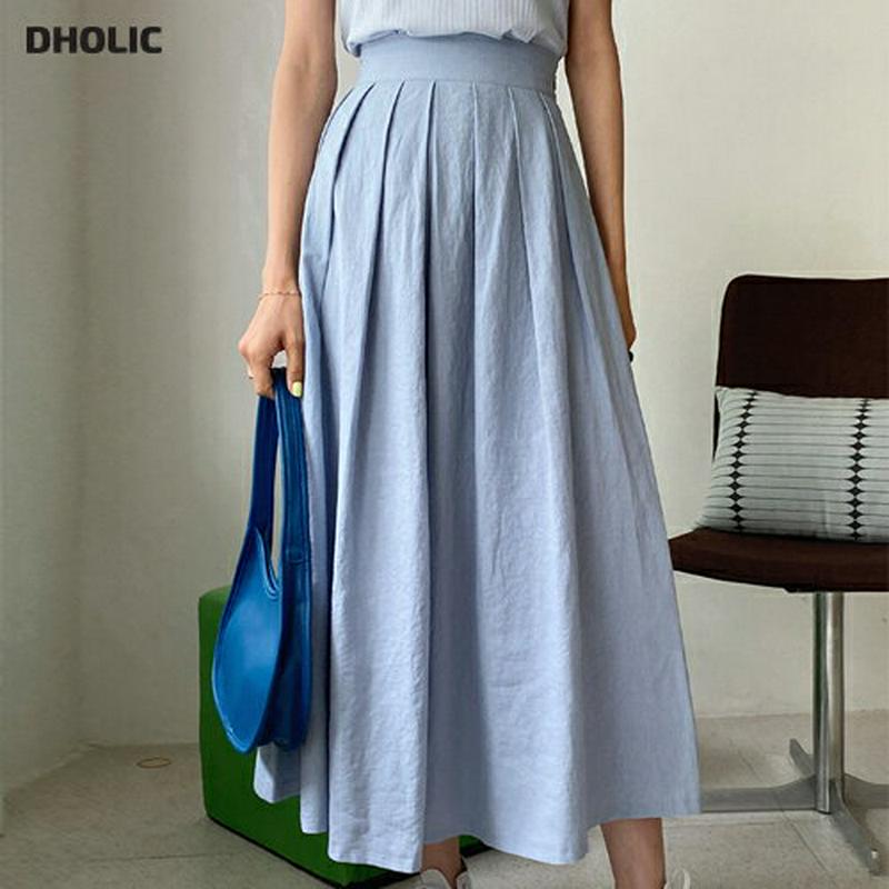 リネン混タックフレアスカート・全2色・t56016 レディース【sk】【韓国 ファッション スカート ロング ロングスカート フ
