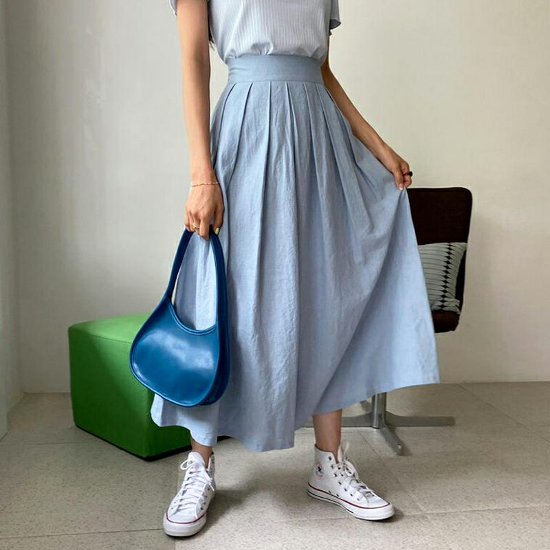 リネン混タックフレアスカート・全2色・t56016 レディース【sk】【韓国 ファッション スカート ロング ロングスカート フ