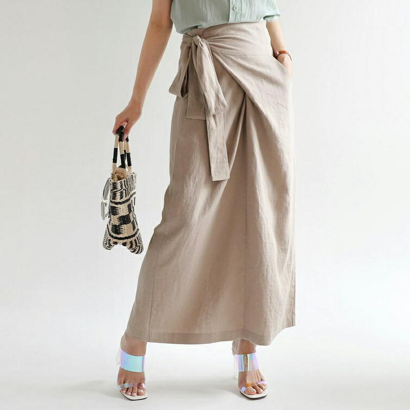 リネン混ラップスカート・全3色・t62903 レディース【sk】【韓国 ファッション スカート ロング ロングスカート ラップデ
