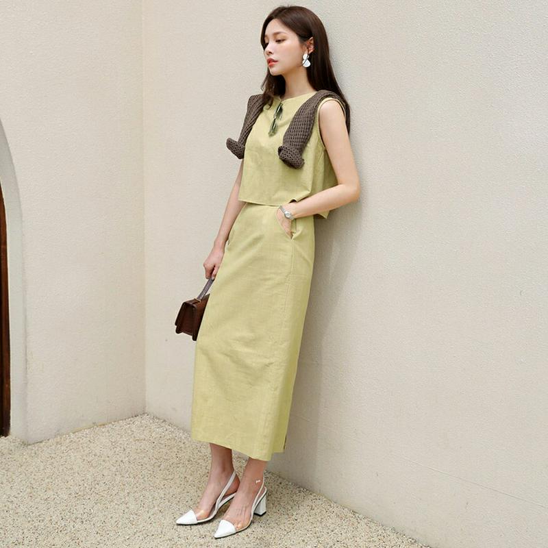 バックボタンスリーブレス&スカートSET・全3色・t62894 レディース【ops】【韓国 ファッション セットアップ setu