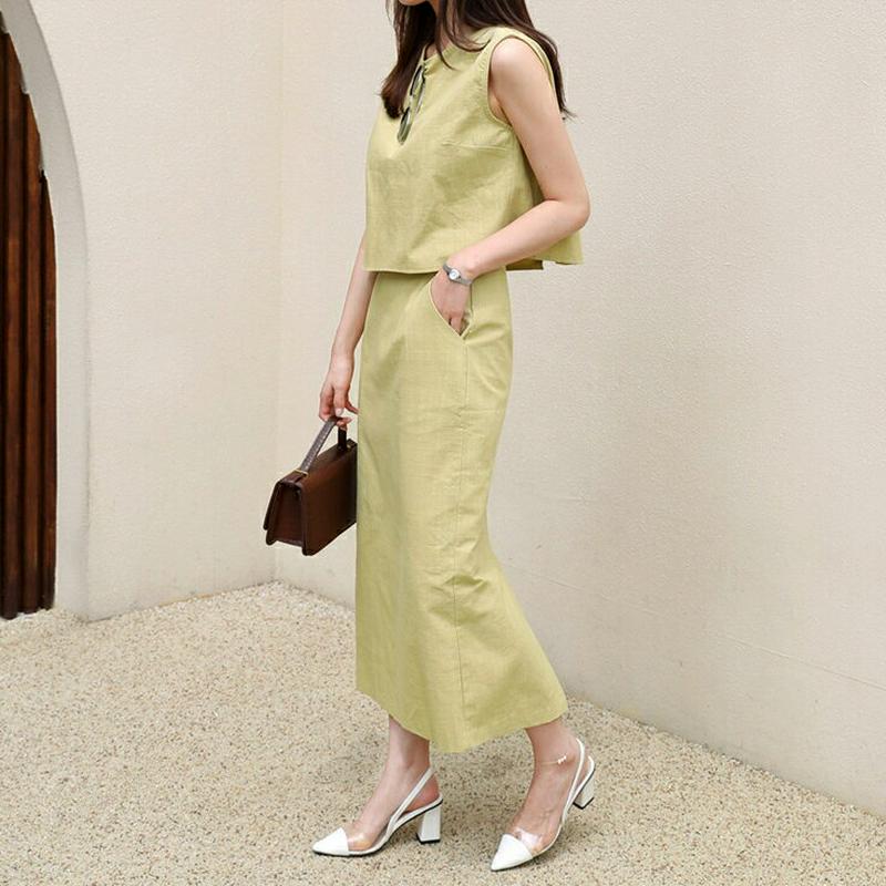 バックボタンスリーブレス&スカートSET・全3色・t62894 レディース【ops】【韓国 ファッション セットアップ setu