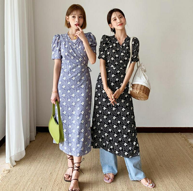フローラルラップワンピース・全2色・b55998 レディース【ops】【韓国 ファッション ワンピース ロング ロングワンピース