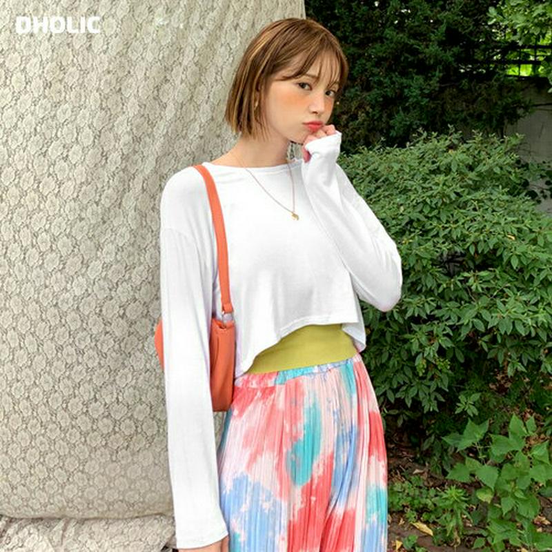 バックスリットクロップドTシャツ・全4色・t55989 レディース【tops】【韓国 ファッション トップス Tシャツ 長袖 ロ