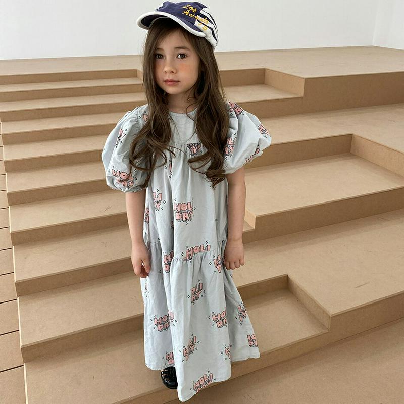 holydayパフロングワンピース・u03910 キッズ【3~8才】【ops】【ワンピース ロング ロングワンピース 半袖 ハー