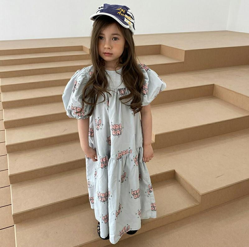 holydayパフロングワンピース・u03910 キッズ【3~8才】【ops】【ワンピース ロング ロングワンピース 半袖 ハー