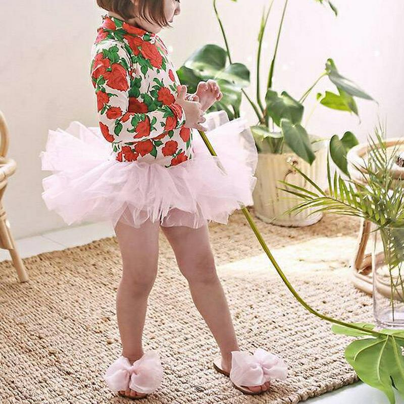 ローズ柄チュールスカート水着 p003790・キッズ 【3~8才】【bw】【韓国 ファッション 水着 ラッシュガード スイムウェア 水遊び プール 海 日焼け防止 日除け スカート水着 チュール 速乾 トップス 長袖 子供 子供服 小学生 ジュニア 夏】【KIDS】