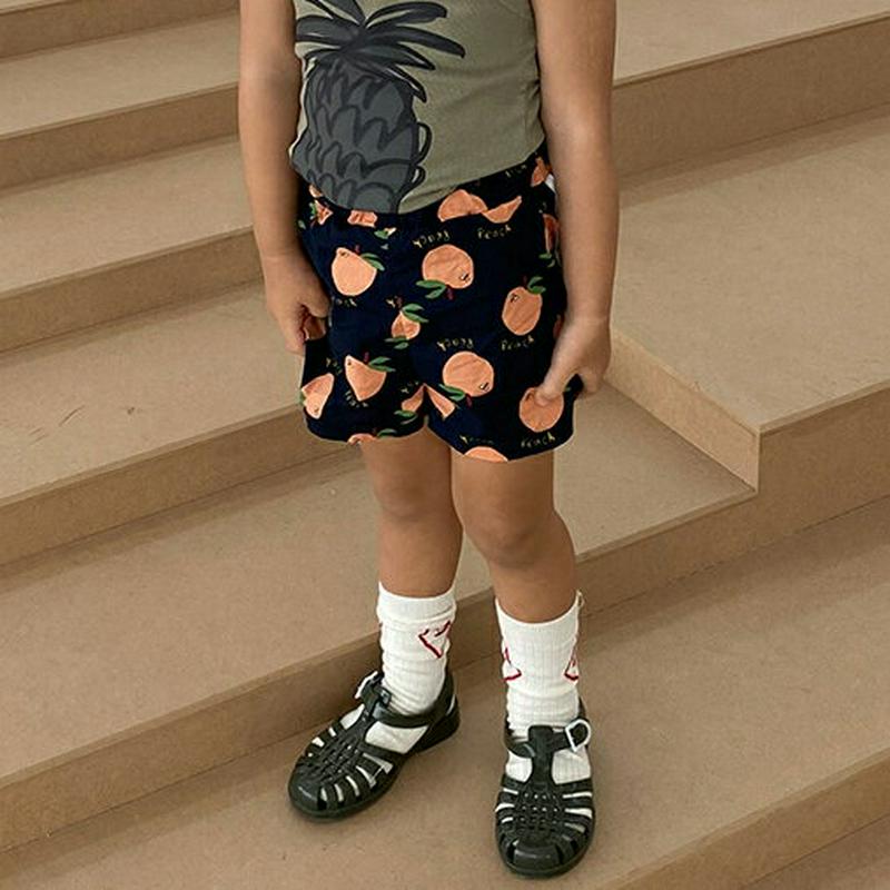 サイドラインピーチ柄ショートパンツ・u03913 キッズ【3~8才】【pt】【ショートパンツ ショーパン パンツ ズボン ボトム