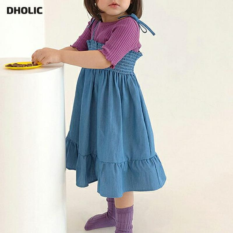 リボンストラップデニムワンピース・2 キッズ【3~8才】【ops】【ワンピース デニムワンピース デニム ロング ロングワンピー