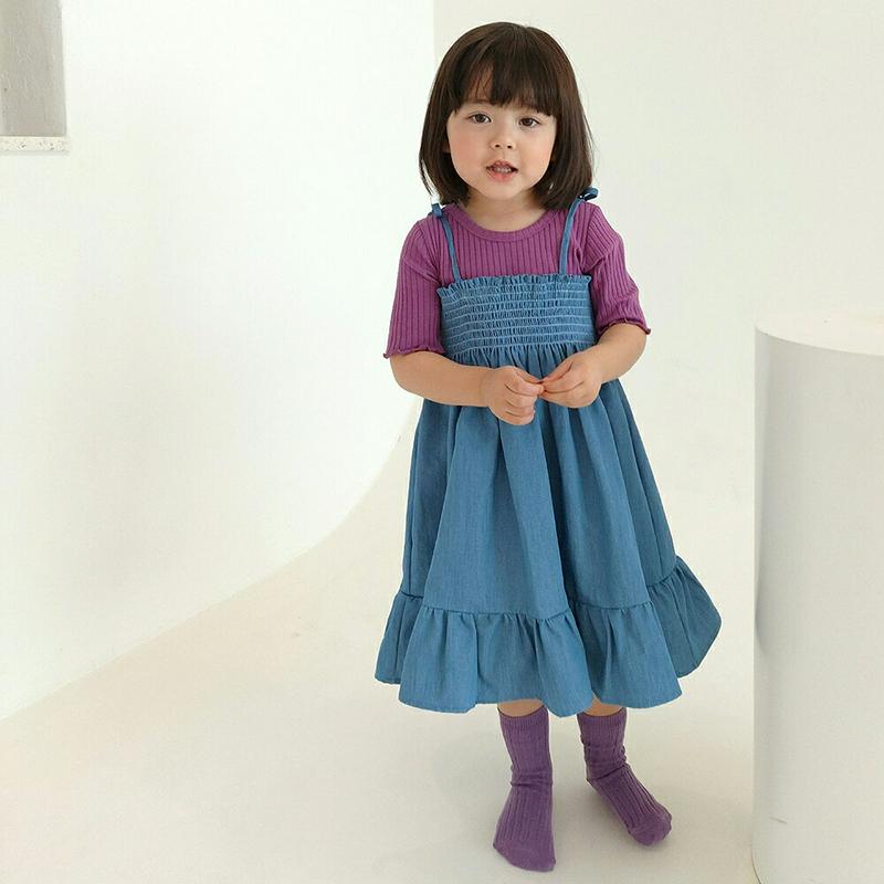 リボンストラップデニムワンピース・2 キッズ【3~8才】【ops】【ワンピース デニムワンピース デニム ロング ロングワンピー