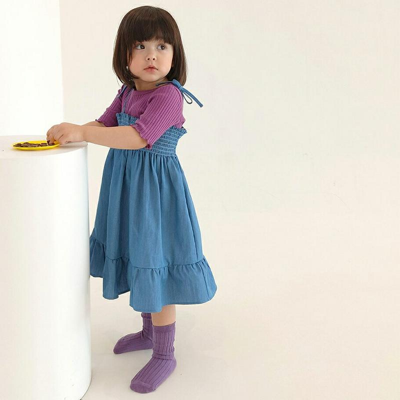 リボンストラップデニムワンピース・2 キッズ【3~8才】【ops】【ワンピース デニムワンピース デニム ロング ロングワンピー