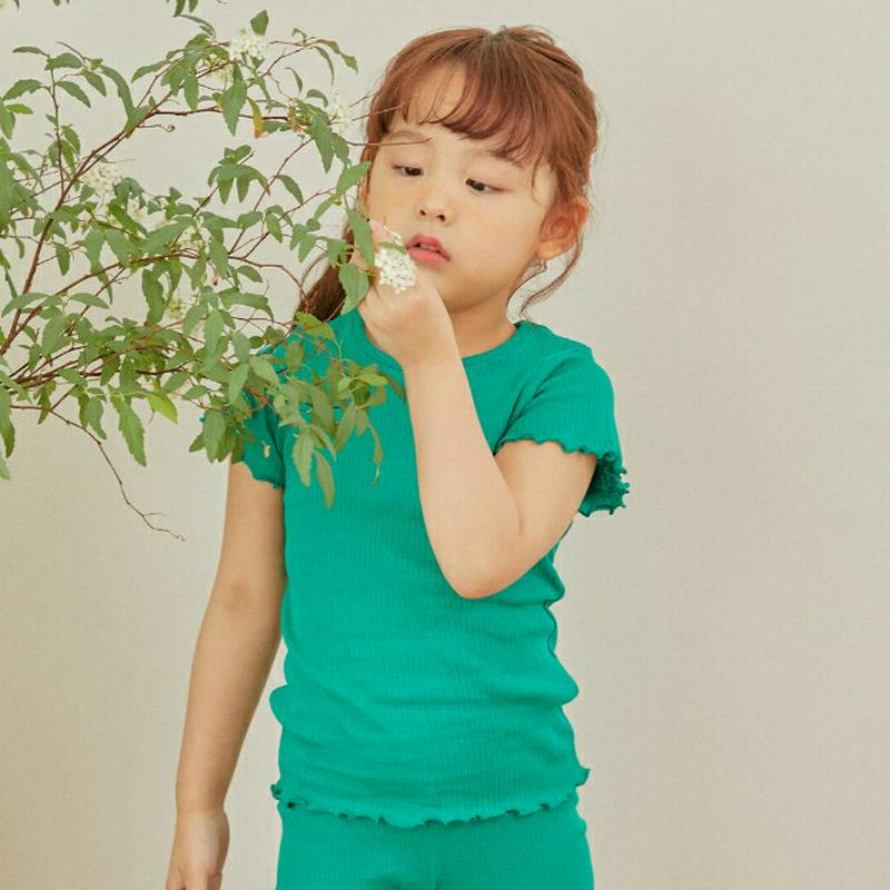 ウェーブヘムTシャツ&パンツSET u03798・キッズ 【3~8才】【SET】【韓国 ファッション セットアップ 上下セット 